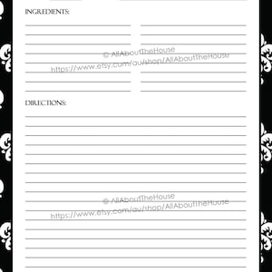 EDITABLE Recipe Binder Printables Recipe Sheet Recipe Card Recipes to Try Template PDF Editable Binder Cover Spine Favorite Recipes Damask image 4