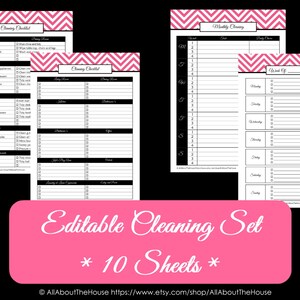 PINK EDITABLE Cleaning Printables Household Binder Home Organisation Binder Chevron Printable Pdf Cleaning Checklist fillable NSTANT dl image 3