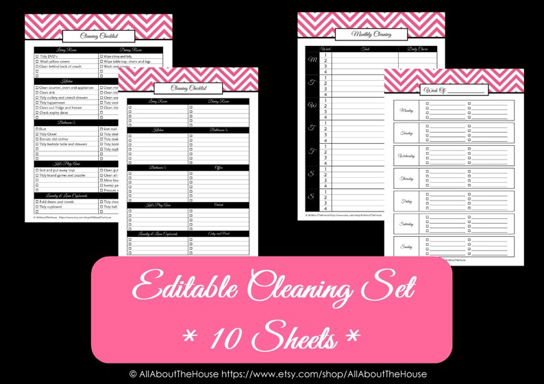 PINK EDITABLE Cleaning Printables Household Binder Home Organisation Binder Chevron Printable Pdf Cleaning Checklist fillable NSTANT dl image 3