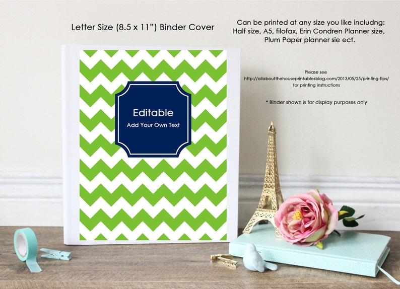 Editable Printable Monogram Binder Cover and spine chevron polka dot stripe gingham DIY Notebook Stationery Preppy school college navy green image 3