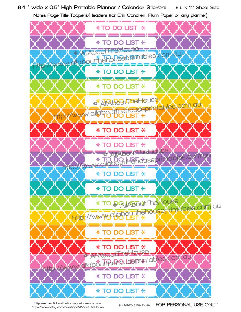 Notes Page Title Topper Header Planner Stickers Checklist Printable To Do List Ideas Tasks Rainbow ECLP Plum Paper ect NPT001 image 2