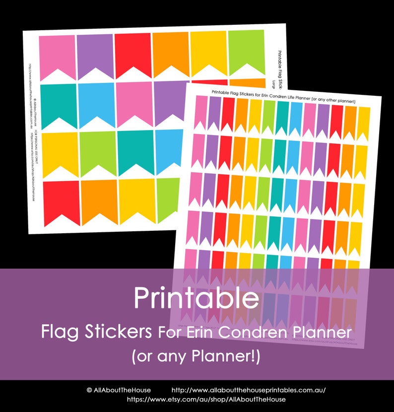 Printable Calendar / Planner Stickers Flags for Erin Condren, Plum Paper or any other planner Rainbow Grey Full Box Small Instant Download image 1