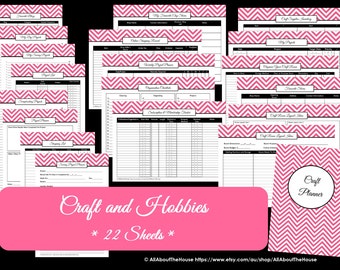 PINK Craft, Hobby, DIY Printables - Chevron Printable-Organisation-Household Binder - 22 sheets Binder Cover and Spine Pdf Instant Dl