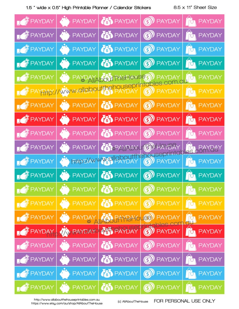 Payday Planner Stickers Printable Rainbow v3 quarter dollar money savings sized for Erin Condren ECLP, Plum Paper, Inkwell Press etc. image 1