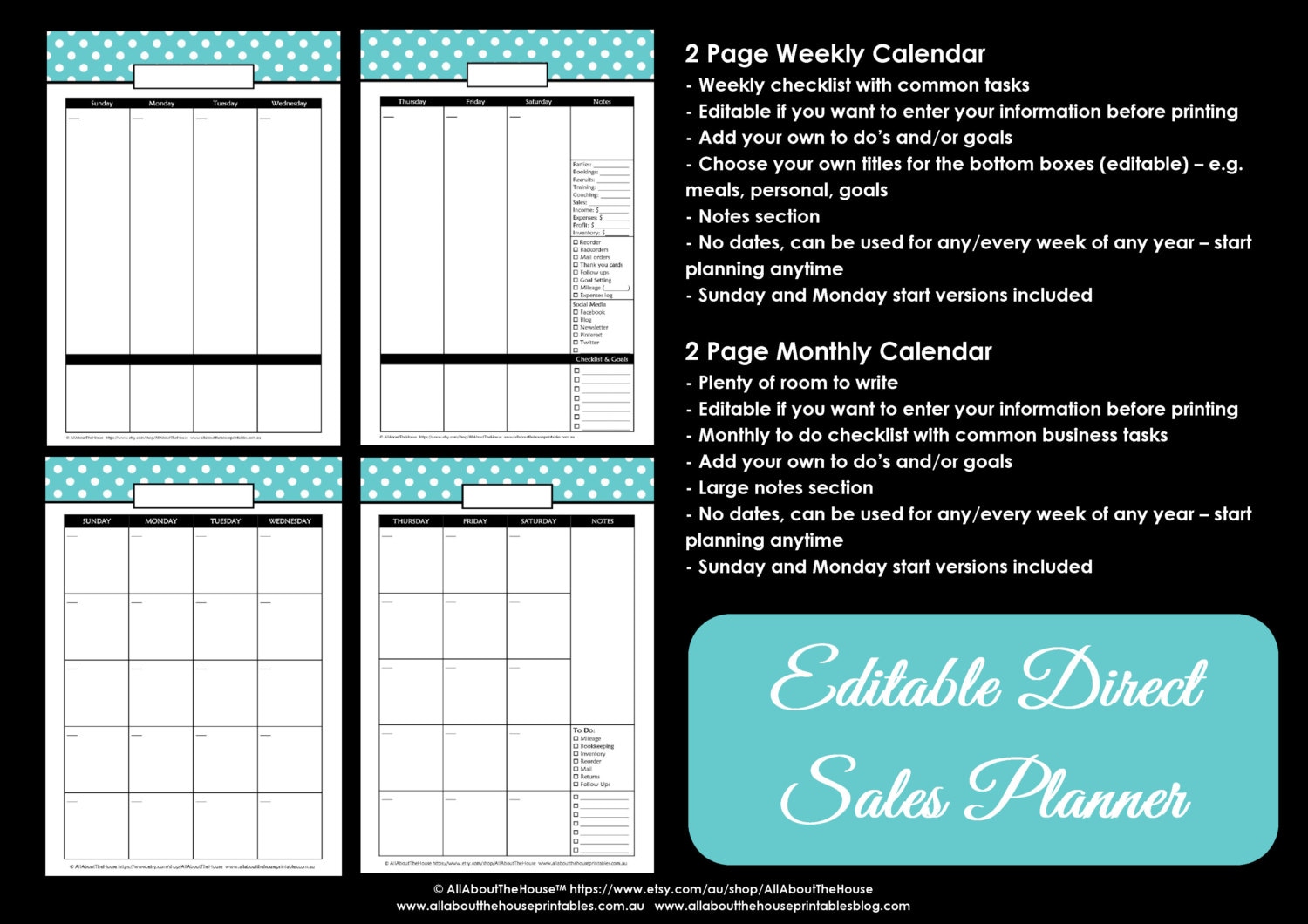 Direct Sales Calendar and Weekly Planner Printable Polka Dot Etsy