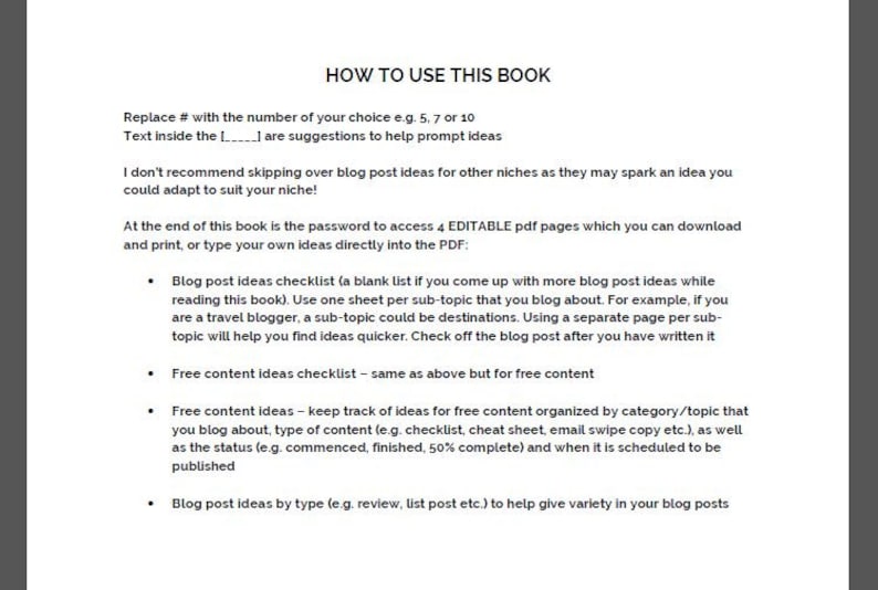 1200 Blog Post Ideas Ebook printable blogging, blog post ideas, blog topic, blog headlines, blog brainstorm, editable worksheet, instant DL image 2