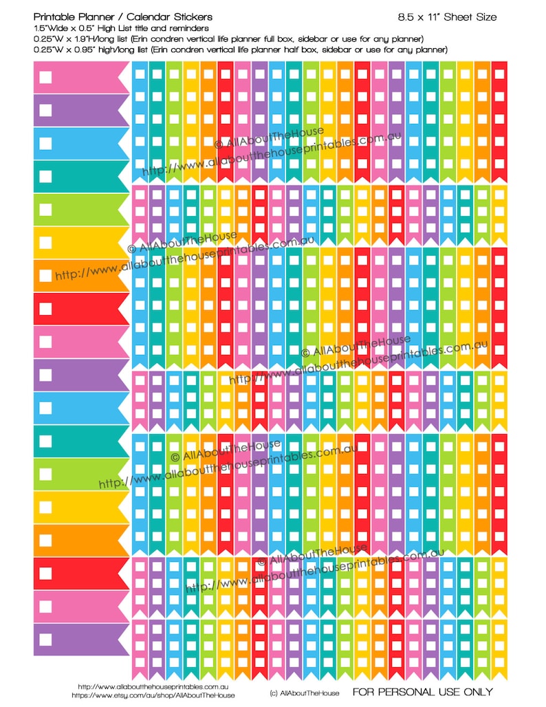 Checkbox List Flag Planner Stickers to do Printable tasks goals 1.9 L x 0.25 W Rainbow ECLP Plum Paper Fl007 image 1