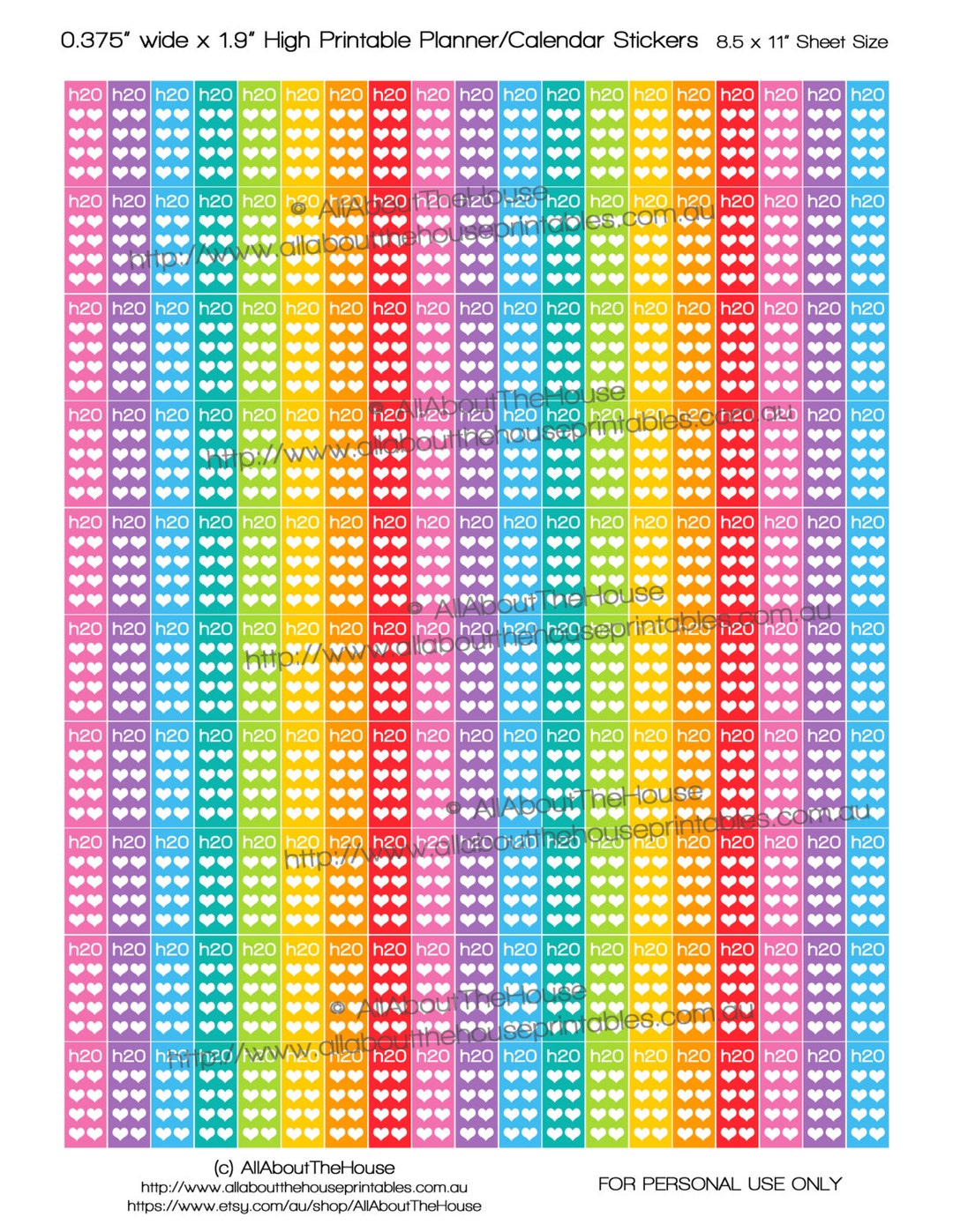 Hydrate Planner Stickers Checklist Printable 1.9" Lx0.375" W Drink up ...