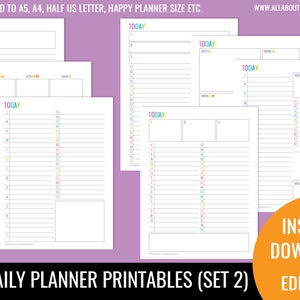 Daily planner editable printable pdf insert refill to do quarterly goals overview future log US letter size resize a5 half junior set 2 image 1