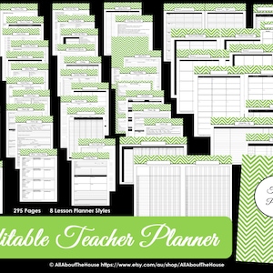 EDITABLE Teacher Planner GREEN Printable School Homeschool Lesson Planner Class Organization 2020 2021 Teaching Homework Calendar Diary pdf image 1