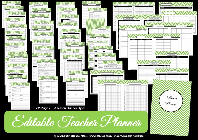 EDITABLE Teacher Planner GREEN Printable School Homeschool Lesson Planner Class Organization 2020 2021 Teaching Homework Calendar Diary pdf image 1
