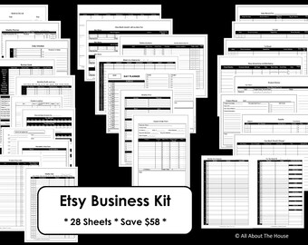 BLACK Etsy Business Planner Printables - Work At Home Planner - Online Business Printables - Household Binder - 28 sheets - Value Pack