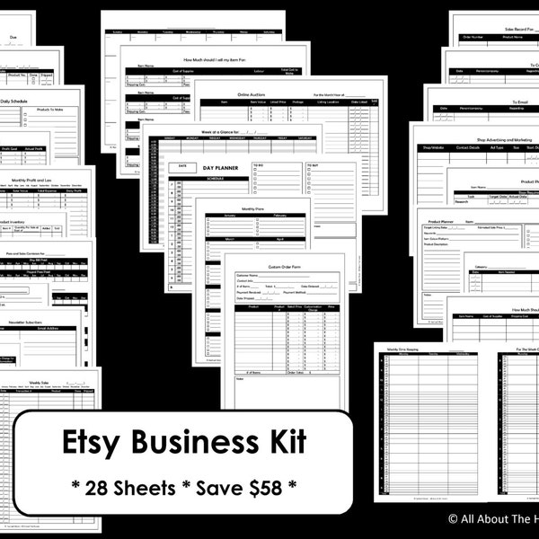 Etsy Business Planner Printables Work At Home Mom, online Business, ebook, worksheet, workbook, Household Binder, organizer, form, template