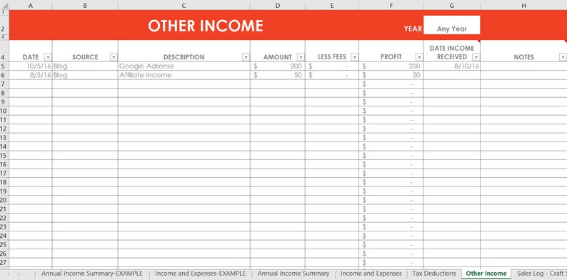 Etsy Seller Spreadsheets, shop management Tool, financial, tax reporting, profit and loss, income, expenses, spreadsheet, excel, google docs image 3