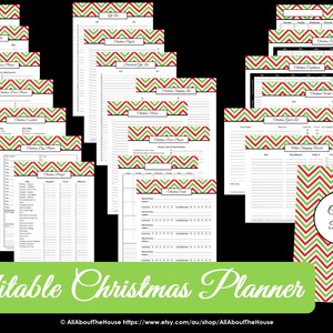 EDITABLE Christmas Planner Chevron Pdf INSTANT DOWNLOAD Home Organisation Gift List To Do Checklist Calendar Party Planner image 1