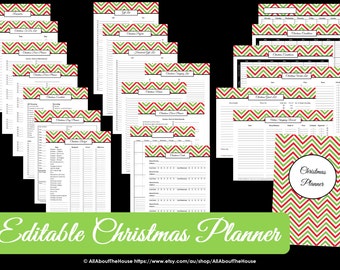 EDITABLE Christmas Planner - Chevron - Pdf - INSTANT DOWNLOAD - Home Organisation - Gift List - To Do Checklist - Calendar - Party Planner