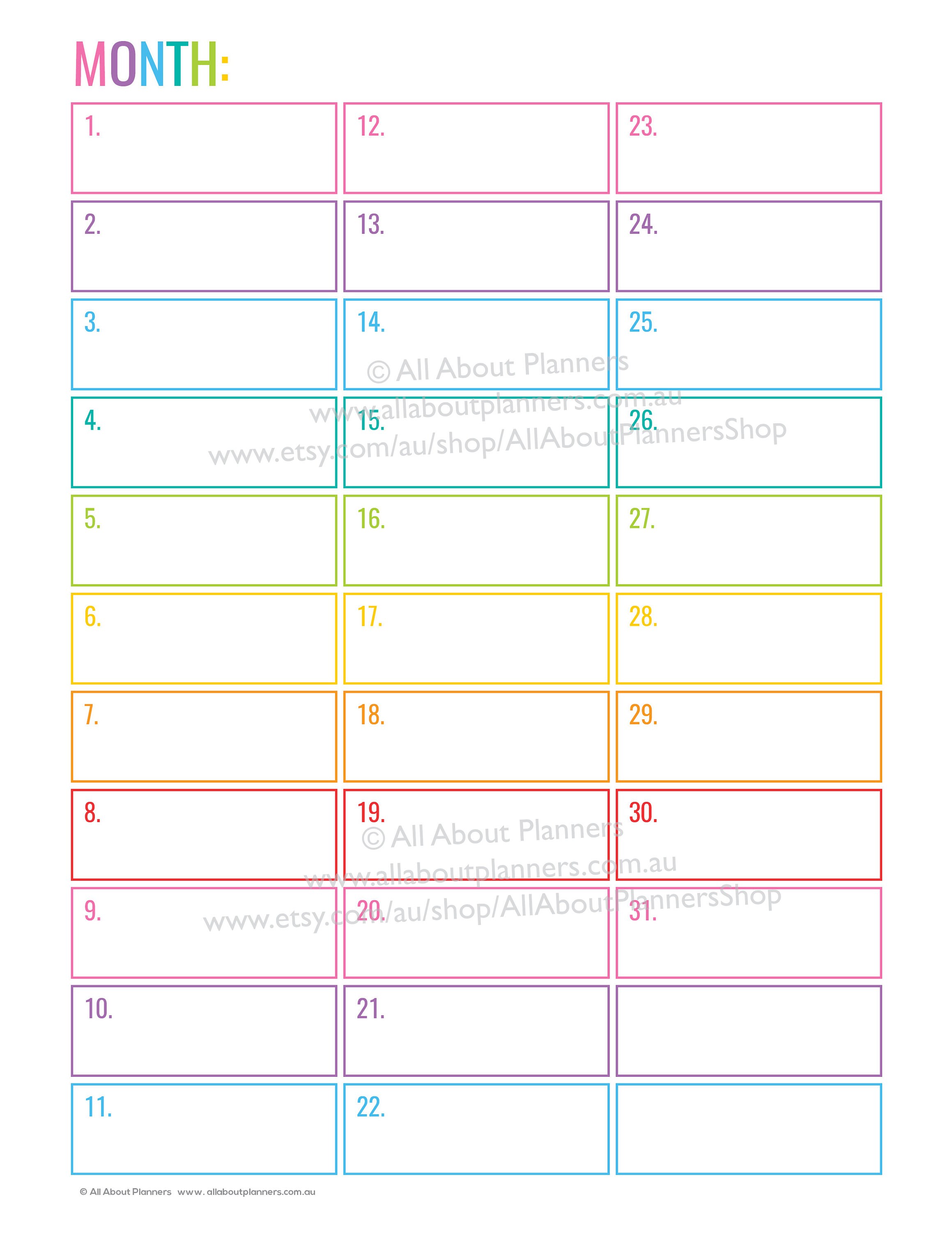 Editable Printable Monthly Calendar Planner Insert Refill Goals Monday ...