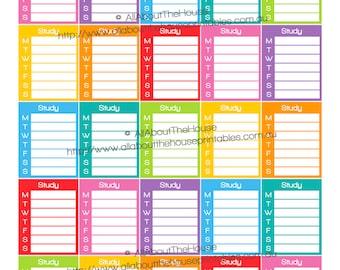 Study Planner Stickers - College Student High School Class Schedule Printable Calendar Stickers Full Box, Sidebar happy planner Plum Paper