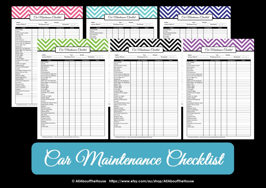 EDITABLE Car Maintenance Checklist - Auto Log - Vehicle Checklist ...