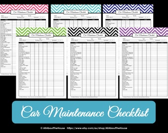 EDITABLE Car Maintenance Checklist - Auto Log - Vehicle Checklist - Vehicle Information - Automobile Checklist Vehicle Log Chevron pdf