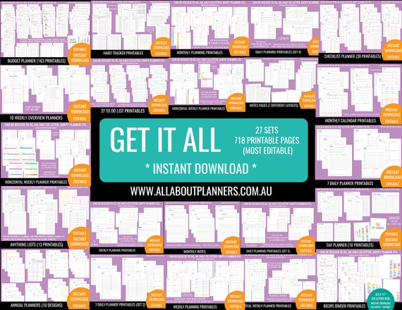 Build your own planner printable bundle planner insert editable refill to do shopping grocery 