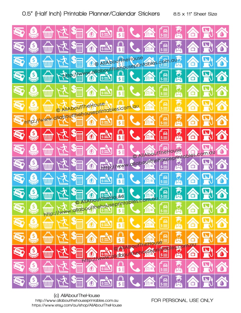 Money planner stickers icon bills payday mortgage student loan reminder Printable Rainbow Planner made for Erin Condren any planner HIS078 image 1