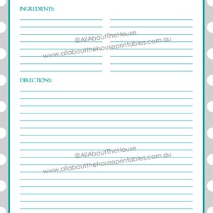 Recipe Binder Printable Recipe Sheet Recipe Card EDITABLE polka dot grey Recipes to Try Template PDF Binder Cover Spine Favorite Recipes image 4