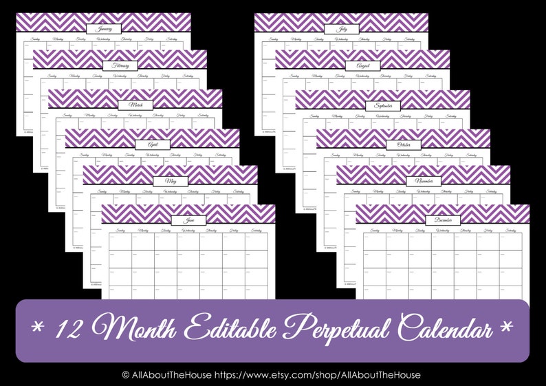 PURPLE EDITABLE To Do List and Calendar Set Perpetual Calendar Household Binder Chevron Printable Do List Pdf Day Planner Instant Dl 2018 Bild 2