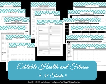 All 6 Colors Health and Fitness Printables Workout Printables gym exercise lifestyle Meal Planner Home Organisation Household Binder