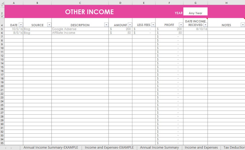 Etsy Seller Spreadsheets, shop management Tool, financial, tax reporting, profit and loss, income, expenses, spreadsheet, excel, google docs image 4