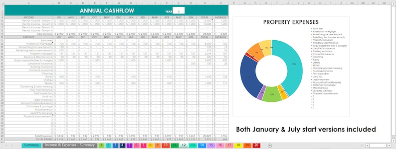 Rental Property spreadsheets track income expenses 1 20 investment properties manager use Microsoft Excel Google Sheets or Numbers for Mac image 8