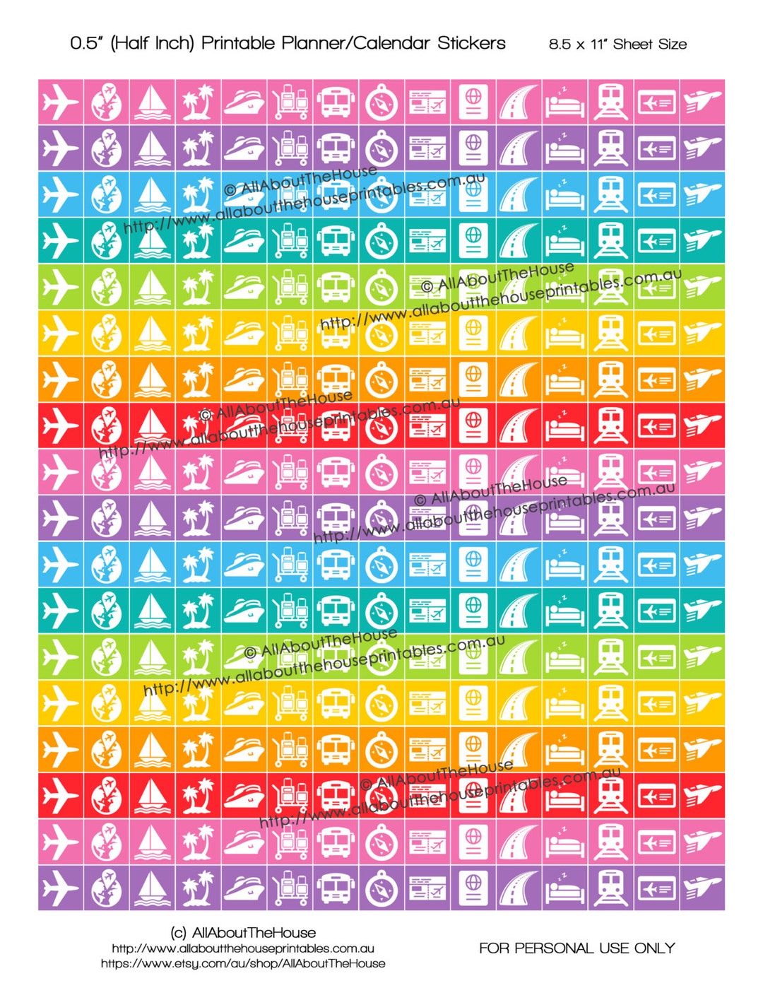 Travel Planner Stickers Printable Rainbow Icons Vacation Holiday Cruise