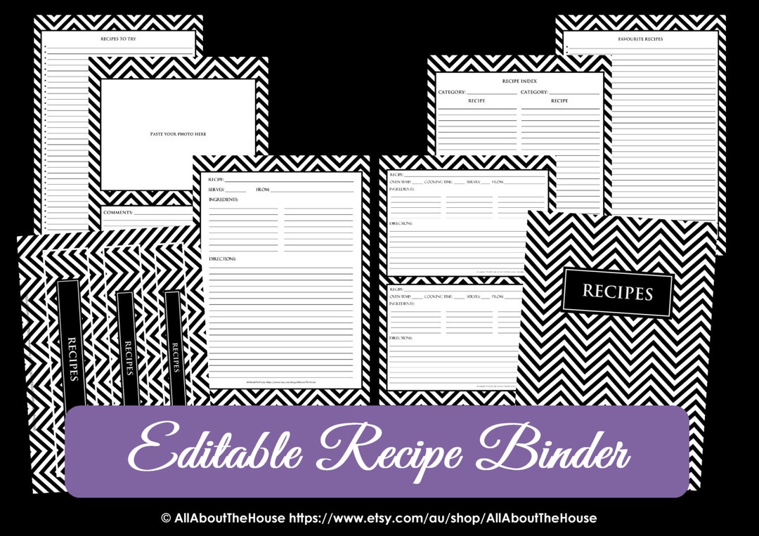 EDITABLE Recipe Binder Printables Recipe Sheet Recipe Card Recipes to ...
