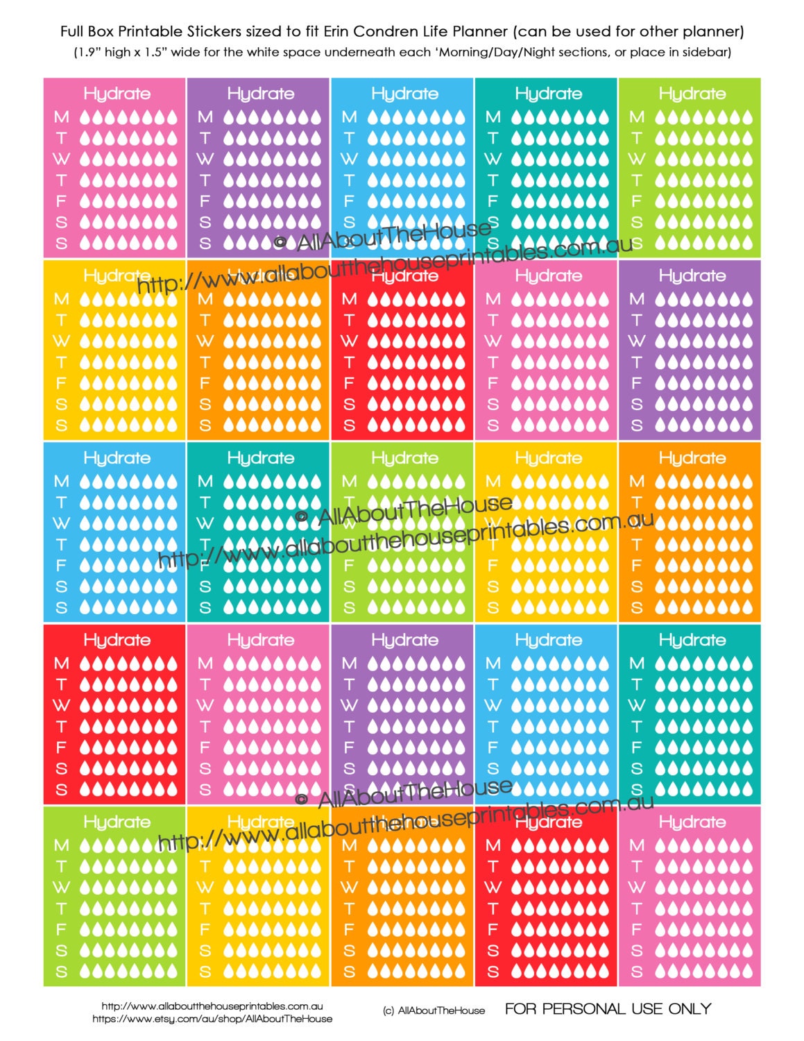 Hydrate Planner Stickers Daily Weekly Printable Calendar - Etsy Australia