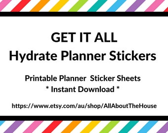 Hydrate Planner Stickers water intake h20 health Bundle Kit Rainbow Calendar   water intake tracker icon erin condren any planner