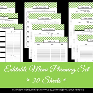 GREEN EDITABLE Menu Planner Printables Meal Planning Organisation Household Binder Chevron Planner Printables pdf INSTANT Dl image 4