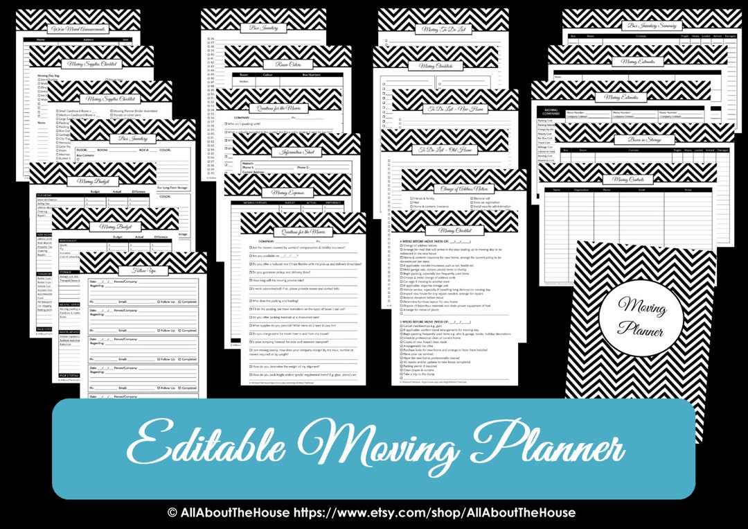 GREEN EDITABLE Moving Planner Checklist Binder Printable Chevron ...