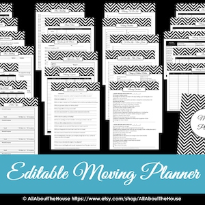 PINK EDITABLE Moving Planner Checklist Binder Printable Chevron Organize Home Binder Cover Box Label Divider Door Hanger Template list PDF