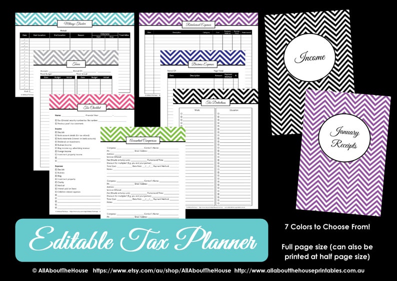 EDITABLE LIGHT BLUE Tax planner printable organizer Household Binder cover chevron template finance money management tool tabs editable pdf image 5