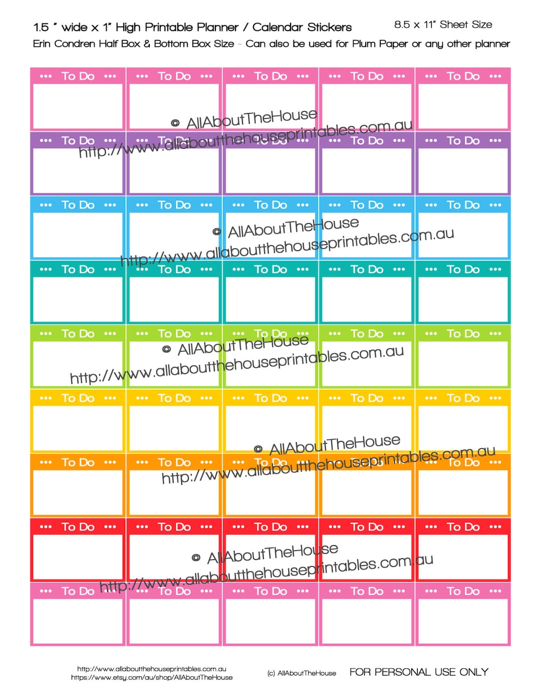 Half Box Planner Stickers Sized for Erin Condren to Do Printable ECLP ...