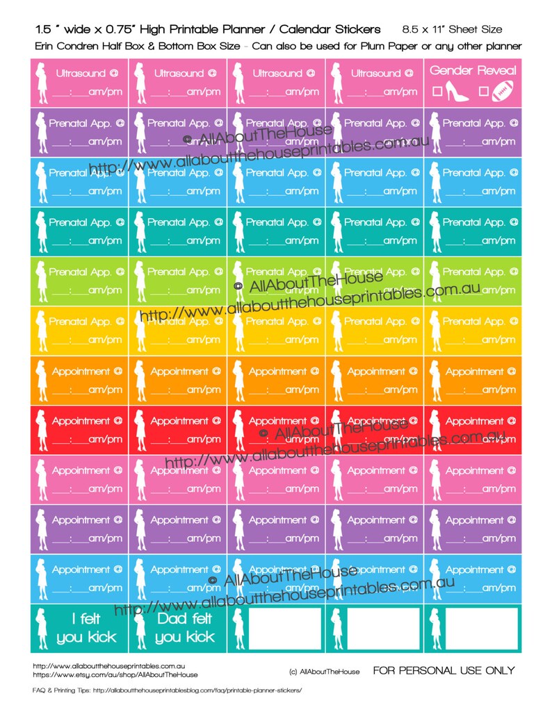 Pregnancy Planner Stickers Baby Weekly Countdown Appointment Ultrasound ...