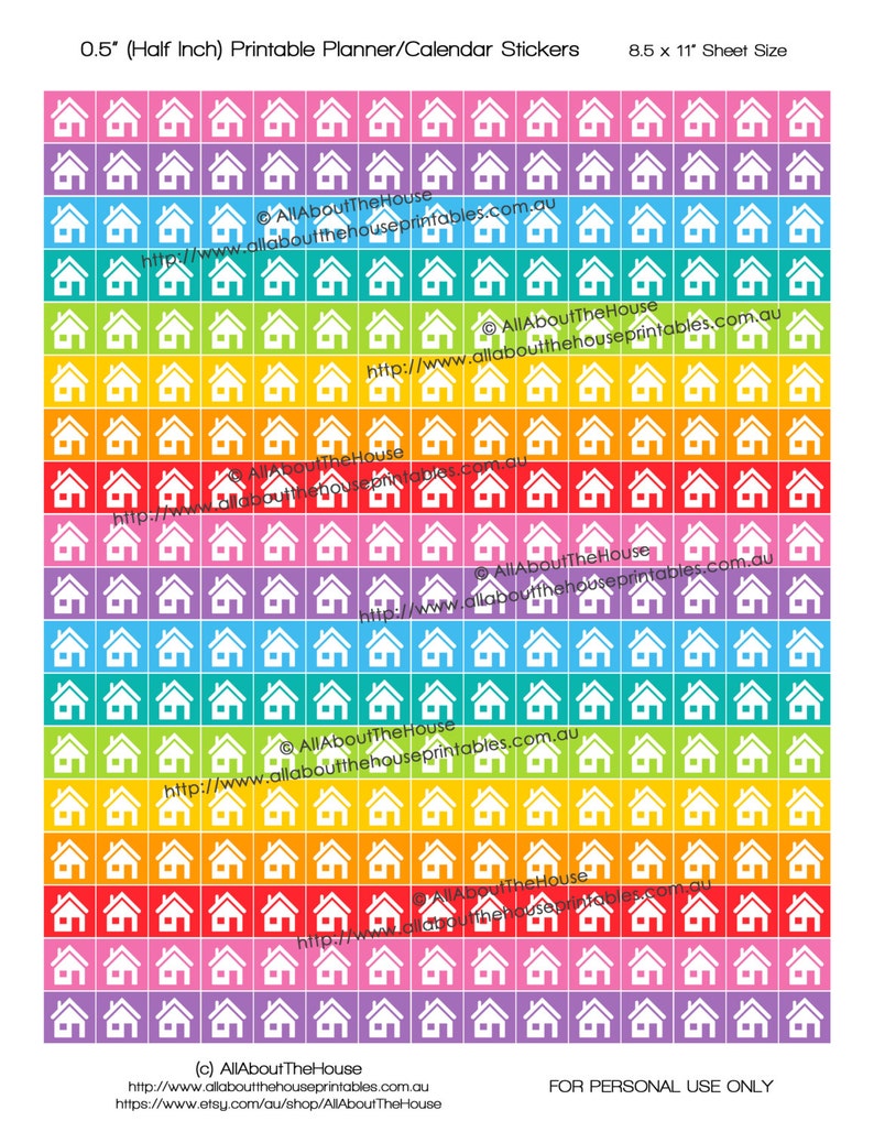 House Mortgage Loan Repayment Rent Due Printable Calendar / Planner Stickers 1/2 inch Square Rainbow Daily Planner Organization Instant DL image 1