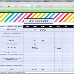 Kids chore chart, EDITABLE printable, rainbow, planner, cleaning, schedule, routine, rewards chart child, weekly cleaning routine, checklist