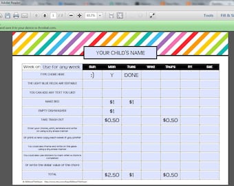 Kids chore chart, EDITABLE printable, rainbow, planner, cleaning, schedule, routine, rewards chart child, weekly cleaning routine, checklist
