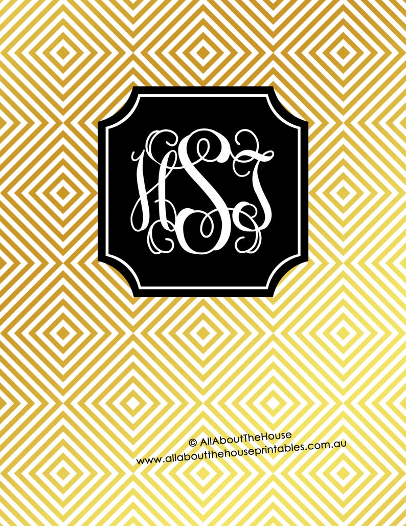 Gold Monogram Binder Cover and Black planer cover spine Etsy