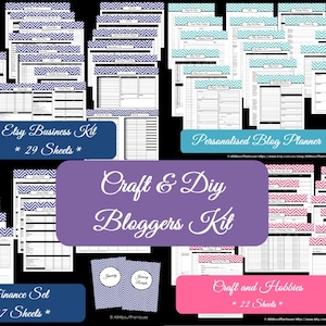 Craft & DIY Work at Home Bloggers Kit - Chevron Printables - Personalised Planner - Household Binder - Online Business - Binder Covers - PDF