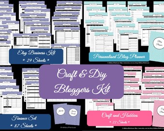 Craft & DIY Work at Home Bloggers Kit - Chevron Printables - Personalised Planner - Household Binder - Online Business - Binder Covers - PDF