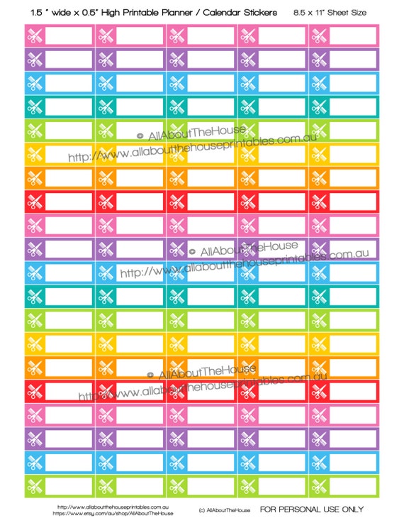 Haircut Manicure Personal Grooming Printable Calendar / Planner Stickers 1.5" w x 0.5" - Rainbow Planner accessor Il_570xn