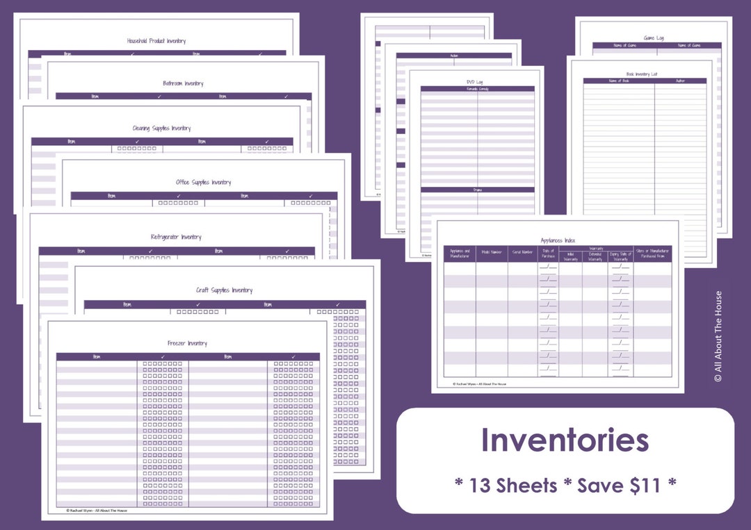 Home Inventory Printables - Home Organisation - Household Binder - 13 ...