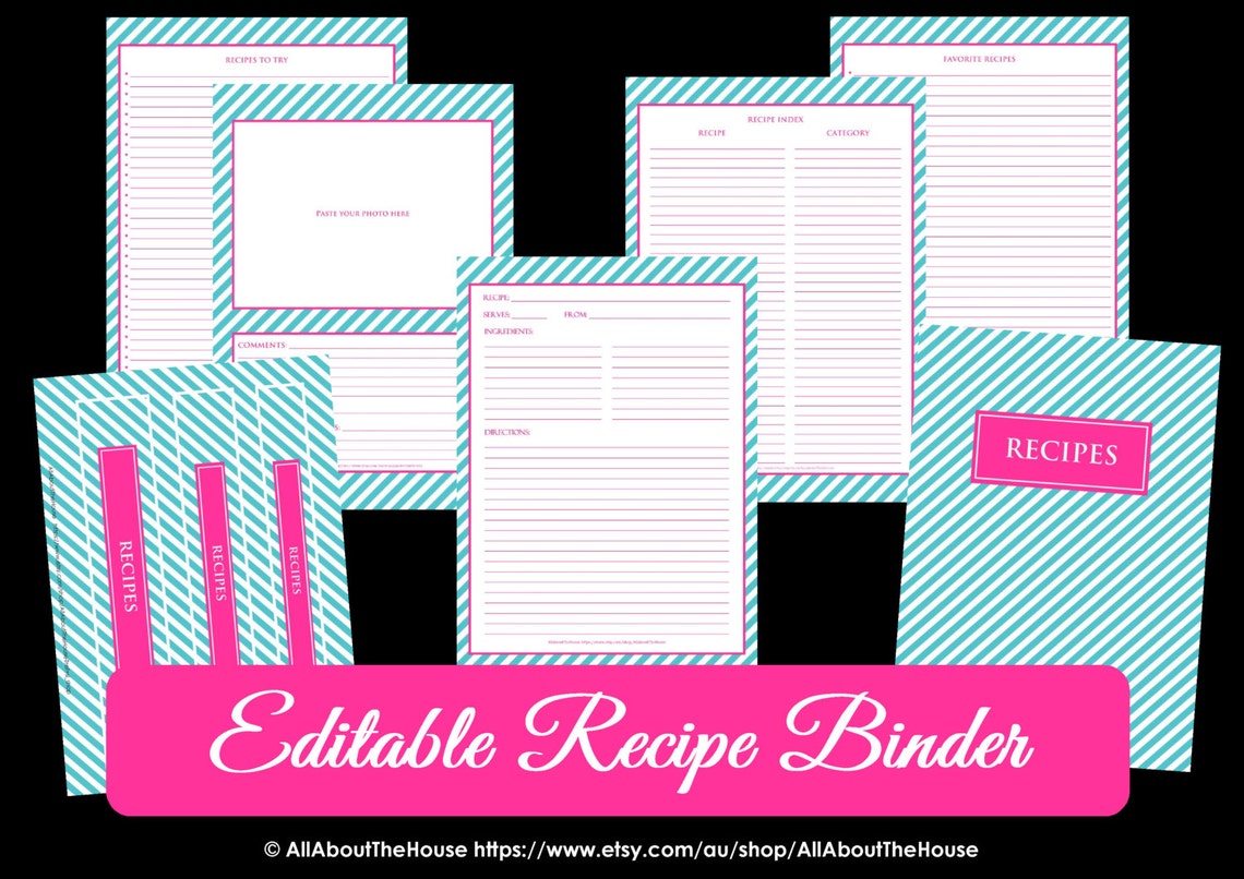 EDITABLE Recipe Binder Printables Recipe Sheet Recipe Card | Etsy